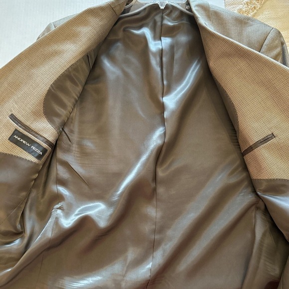 Andrew Fezza 42S‎ Blazer Brown Micro Check Silk Wool Sport Coat Designer Jacket - Picture 8 of 9